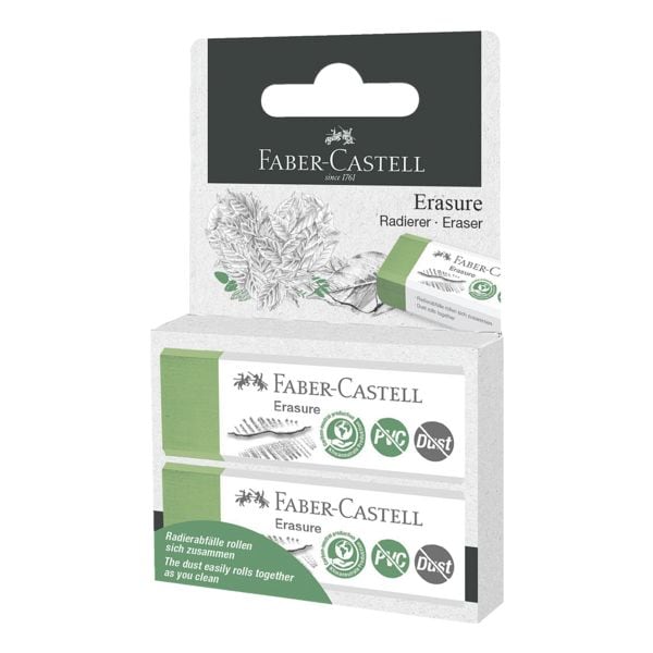 Faber-Castell 2er-Pack Kunststoff-Radierer »Erasure PVC-free & Dust-free« grün, 6.3x1.1x2.2 cm