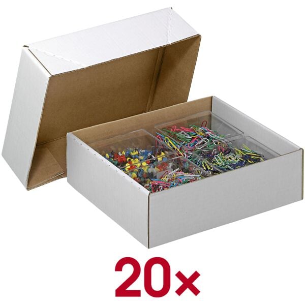 Nestler 20er-Pack Kartons mit abnehmbarem Deckel Wellpappe 1-wellig 33,8 x 23,8 x 9,2 cm weiß, 33.8x9.2x23.8 cm
