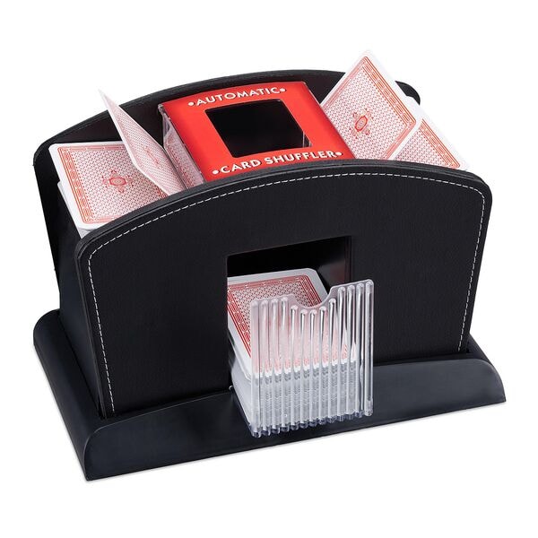 relaxdays Kartenmischer elektrisch 4 Decks Leder