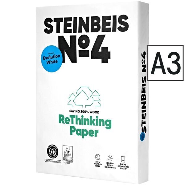 Steinbeis Druck- und Kopierpapier »No4-ReThinking Paper« Recycling DIN A3 weiß