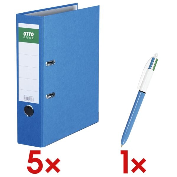 OTTO Office 5x Ordner A4 OTTO Office breit »Color« einfarbig inkl. 4-Farb-Kugelschreiber »4 blau, 8x32x28.5 cm