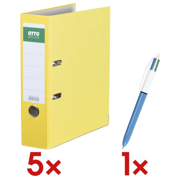 OTTO Office 5x Ordner A4 OTTO Office breit »Color« einfarbig inkl. 4-Farb-Kugelschreiber »4 gelb, 8x32x28.5 cm