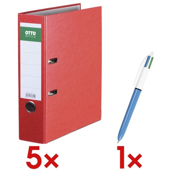 OTTO Office 5x Ordner A4 OTTO Office breit »Color« einfarbig inkl. 4-Farb-Kugelschreiber »4 rot, 8x32x28.5 cm