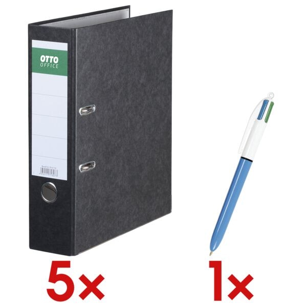 OTTO Office 5x Ordner A4 OTTO Office breit »Color« einfarbig inkl. 4-Farb-Kugelschreiber »4 schwarz, 8x32x28.5 cm