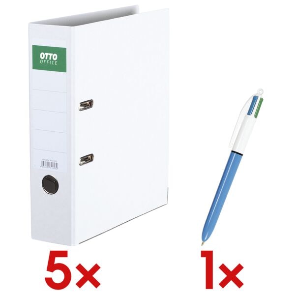 OTTO Office 5x Ordner A4 OTTO Office breit »Color« einfarbig inkl. 4-Farb-Kugelschreiber »4 weiß, 8x32x28.5 cm