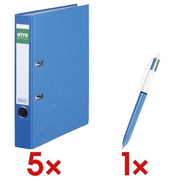 OTTO Office 5x Ordner A4 OTTO Office schmal »Color« einfarbig, inkl. 4-Farb-Kugelschreiber » blau, 5x32x28.5 cm