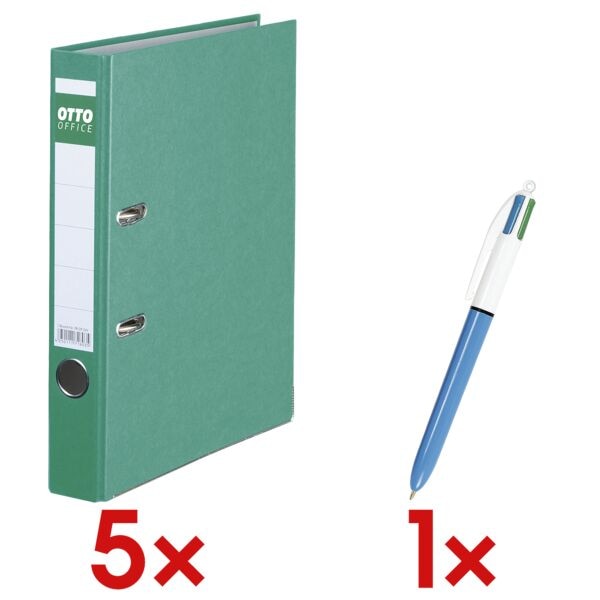 OTTO Office 5x Ordner A4 OTTO Office schmal »Color« einfarbig, inkl. 4-Farb-Kugelschreiber » grün, 5x32x28.5 cm