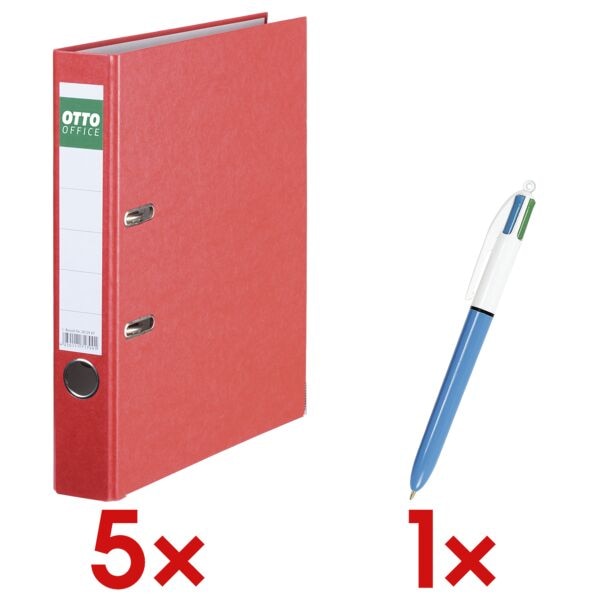 OTTO Office 5x Ordner A4 OTTO Office schmal »Color« einfarbig, inkl. 4-Farb-Kugelschreiber » rot, 5x32x28.5 cm