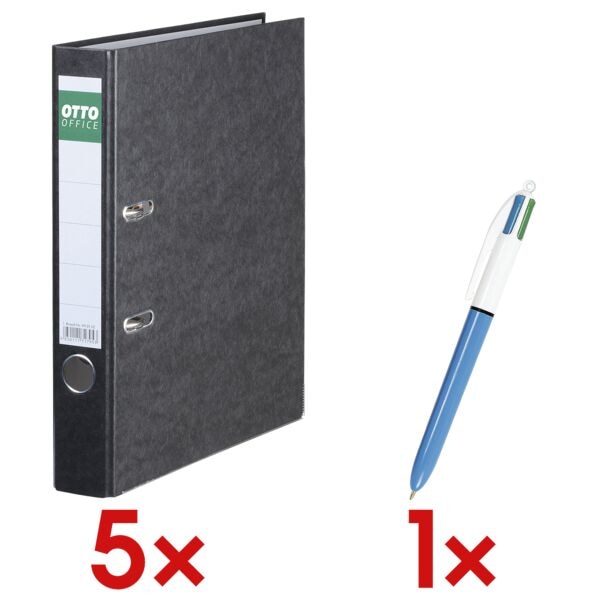 OTTO Office 5x Ordner A4 OTTO Office schmal »Color« einfarbig, inkl. 4-Farb-Kugelschreiber » schwarz, 5x32x28.5 cm