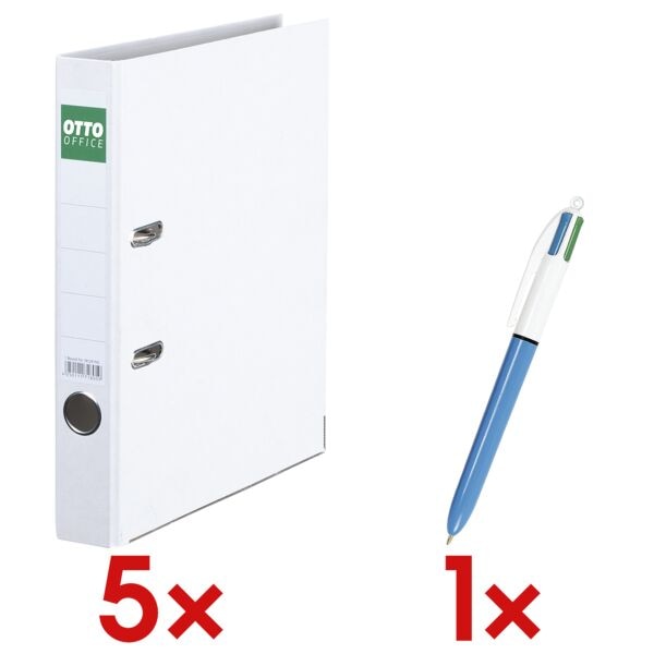 OTTO Office 5x Ordner A4 OTTO Office schmal »Color« einfarbig, inkl. 4-Farb-Kugelschreiber » weiß, 5x32x28.5 cm