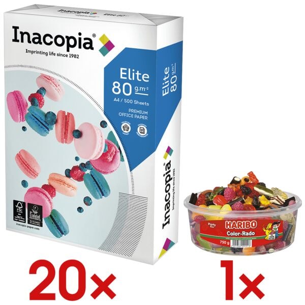 Inacopia 20x Multifunktionales Druckerpapier »Elite« inkl. Fruchtgummi »Color-Rado« Party weiß