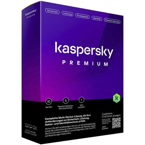 Kaspersky Sicherheitssoftware »Premium« Vollversion 10 Geräte / 1 Jahr