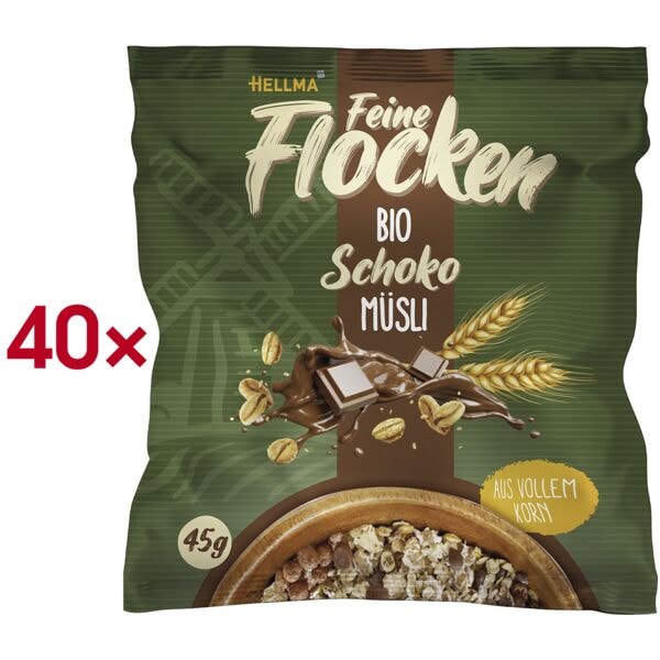 Hellma 40er-Pack Bio Schoko Müsli »Feine Flocken« 40x45g