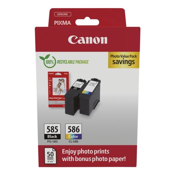 Canon Value Pack: Tintenpatronen-Set »PG-585 & CL-586« inkl. 50 Blatt Fotopapier 10x15 schwarz