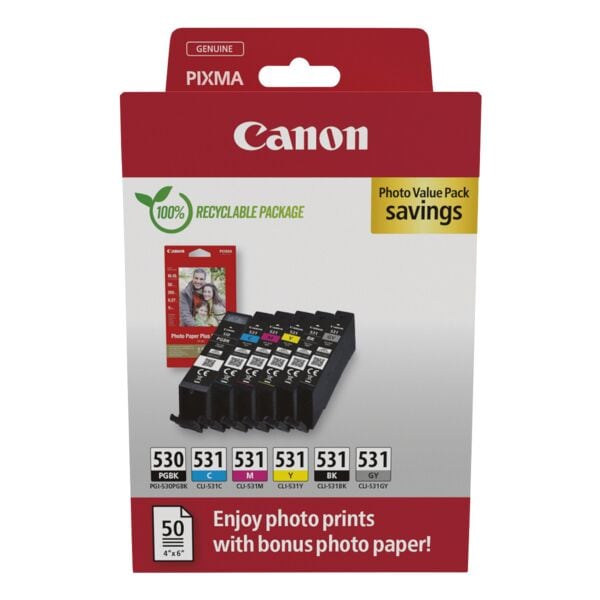 Canon Value Pack: Tintenpatronen-Set »PGI-530 & CLI-531« inkl. 50 Blatt Fotopapier 10x schwarz