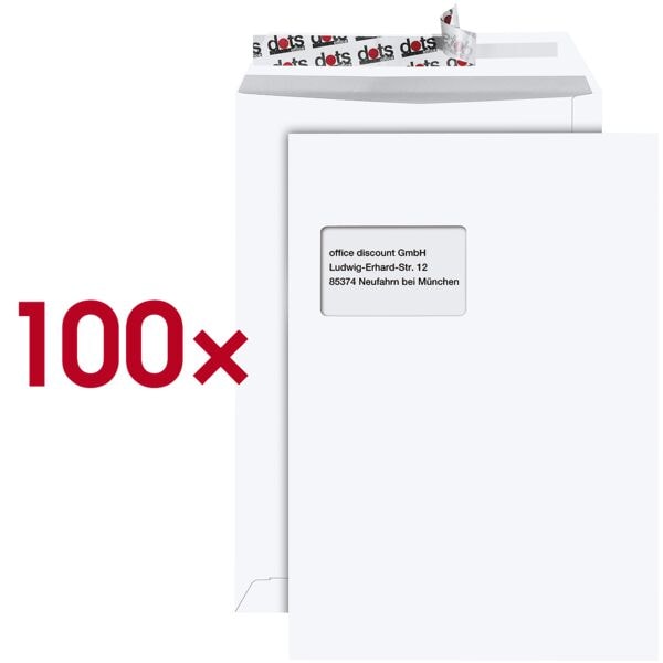 dots 100er-Pack Versandtaschen »Enduro« DIN C4 mit Fenster weiß weiß, 22.9x32.4 cm