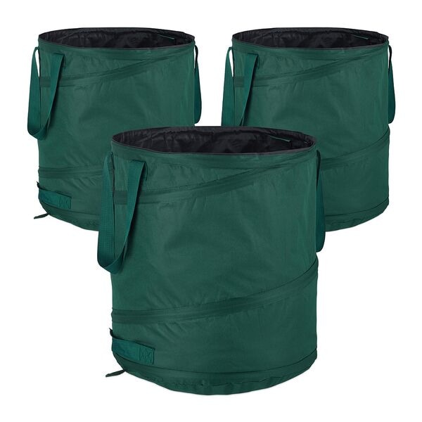 relaxdays 3er-Set Laubsack selbstaufstellend 60 Liter grün grün
