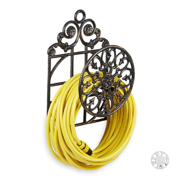 relaxdays Wand-Schlauchhalter Antik-Design bronzefarben braun, 50x20 cm