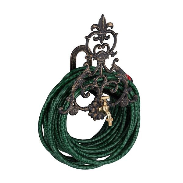 relaxdays Wand-Schlauchhalter Vintage-Design mit Wasserhahn, 38.5x23 cm