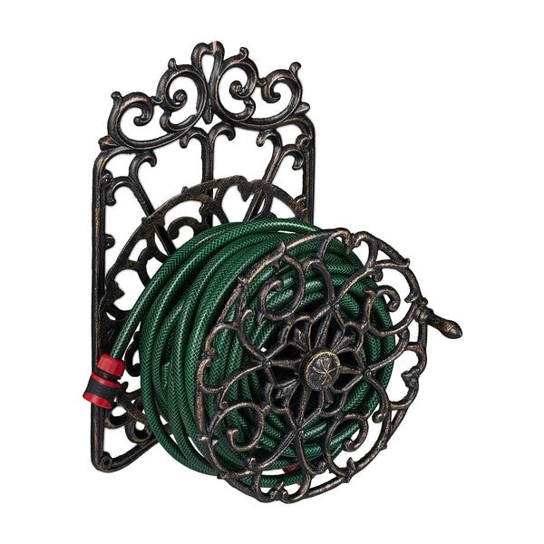 relaxdays Wand-Schlauchhalter Vintage-Design Gusseisen, 52x31 cm