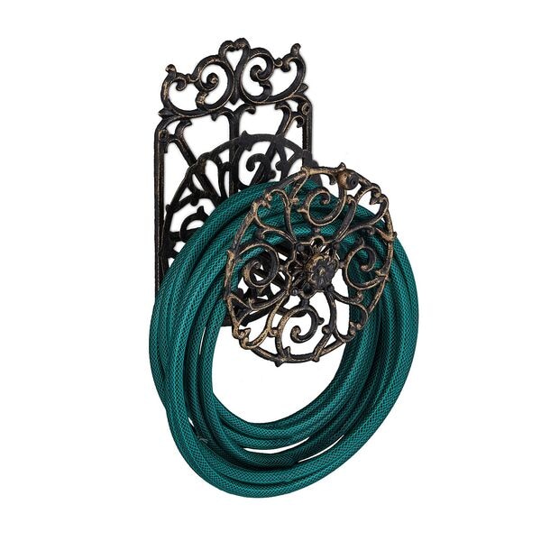 relaxdays Wand-Schlauchhalter Gusseisen drehbar, 34x18 cm