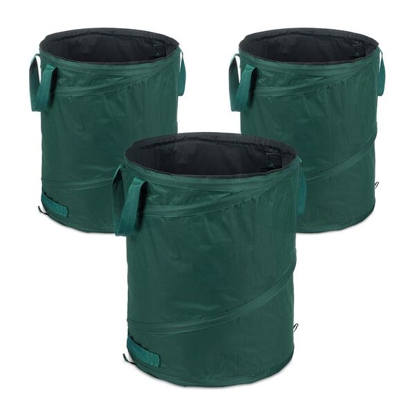 relaxdays 3er-Pack Pop Up Laubsack 90 L grün grün