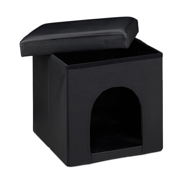relaxdays Hundebox Sitzhocker - Kunstleder schwarz