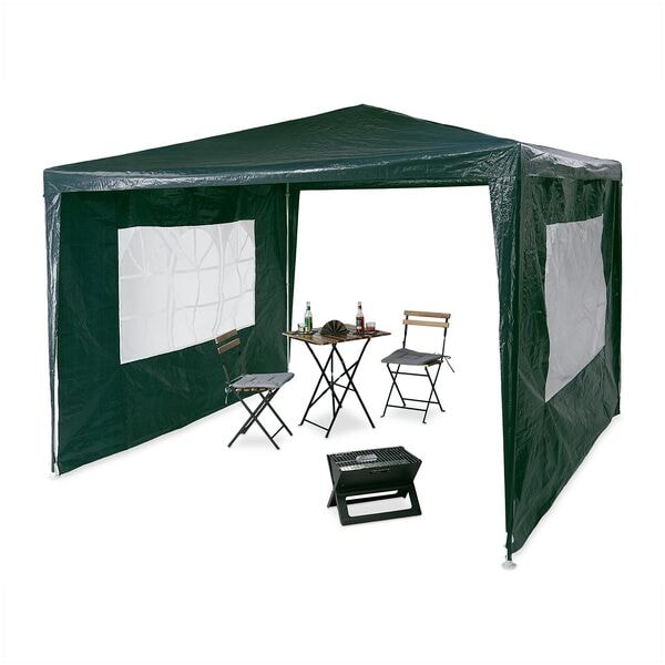 relaxdays Pavillon 3x3m mit 2 Seitenteilen grün