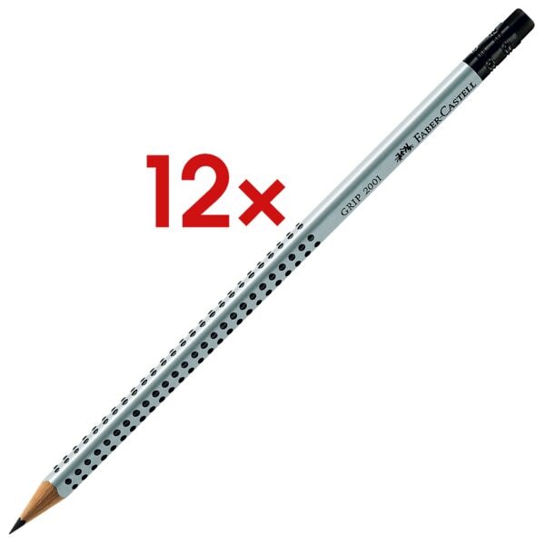 Faber-Castell 12x Bleistift »Grip 2001« HB mit Radiergummi grau