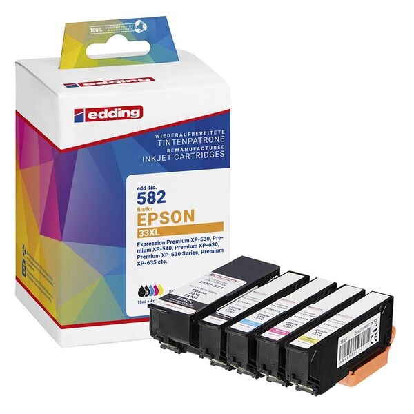 Edding Tintenpatronen-Set ersetzt Epson »33XL« schwarz, schwarz (Foto), cyan, magenta, schwarz