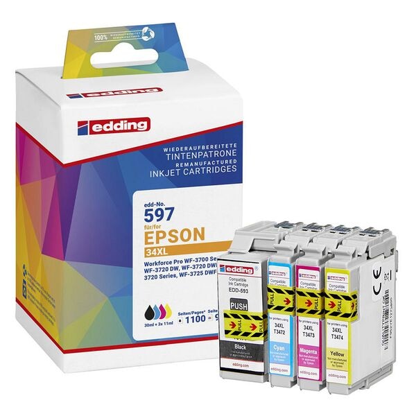 Edding Tintenpatronen-Set ersetzt Epson »34XL« schwarz, cyan, magenta, gelb schwarz