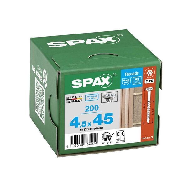 SPAX Fassadenschrauben T20 Linsensenkkopf A2 4,5 x 45 mm 200 Stück