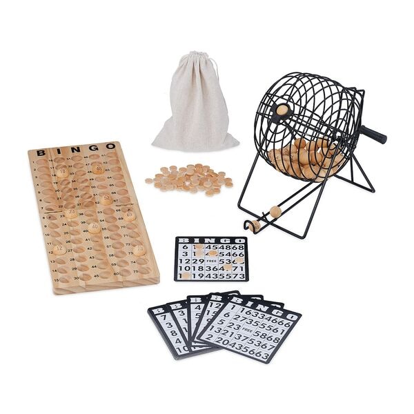 relaxdays Bingo-Spiel Set aus Holz braun