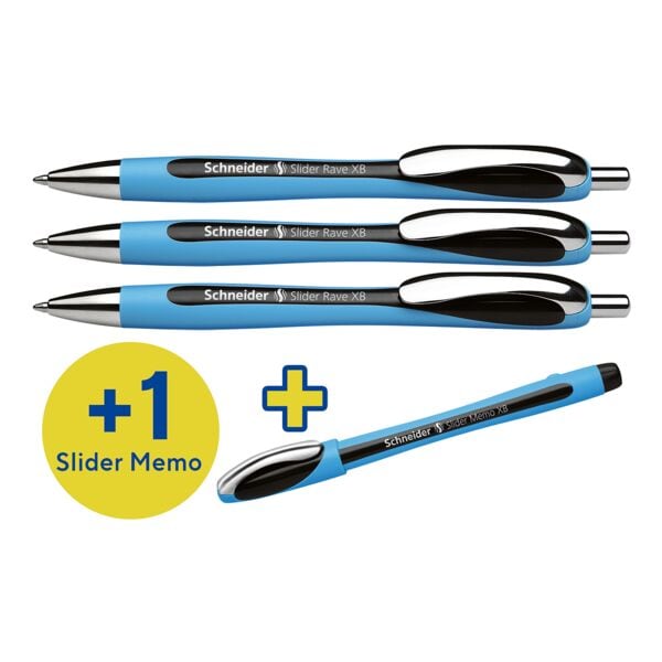 Schneider 3x Kugelschreiber »Slider Rave XB« inkl. 1x Kugelschreiber »Slider Memo XB« silber