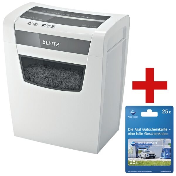 Leitz IQ Aktenvernichter »Home Office P4« Partikelschnitt bis 10 Blatt inkl. Aral Guts weiß, 22x42.3x23.8 cm