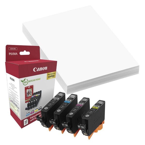 Canon Photo Value Pack: Tintenpatronen-Set »CLI-526 C/M/Y/BK« + Fotoglanzpapier Plus I schwarz