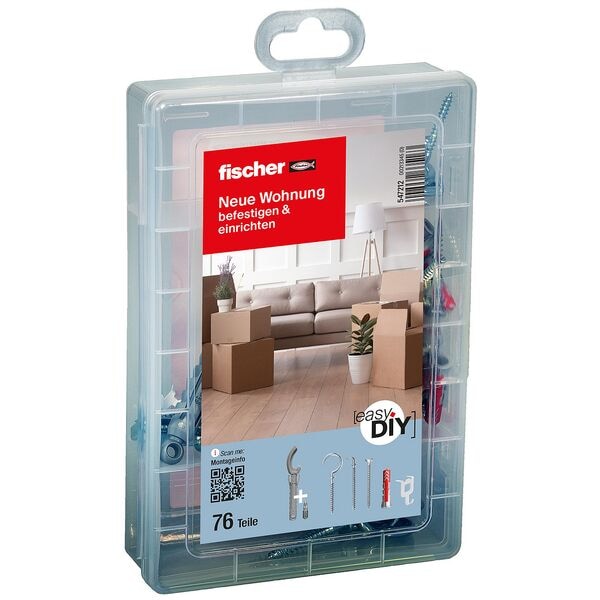 fischer Dübel- und Schrauben-Sortiment »easyDIY Box Neue Wohnung« 76 Stück grau
