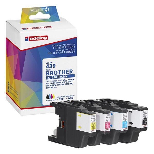 Edding Tintenpatronen-Set ersetzt Brother »LC-1240« schwarz, cyan, magenta, gelb