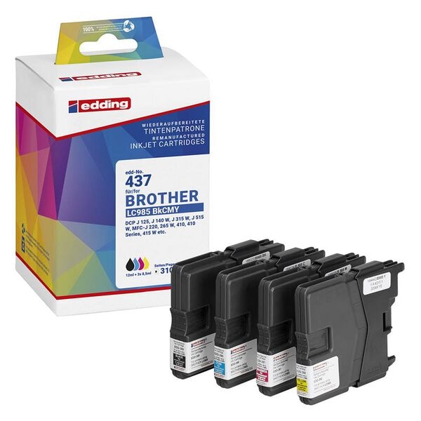 Edding Tintenpatronen-Set ersetzt Brother »LC-985BKCMY« 18-437 schwarz, cyan, magenta, schwarz