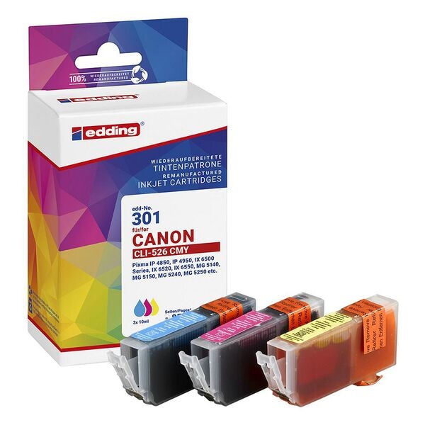 Edding Tintenpatronen-Set ersetzt Canon »CLI-526 CMY« cyan, magenta, gelb blau