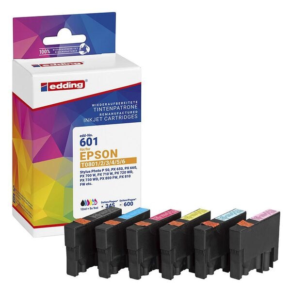 Edding Tintenpatronen-Set ersetzt Epson »T807« schwarz, cyan, magenta, gelb, light cyan