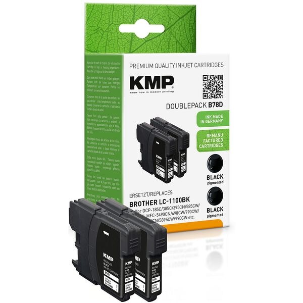 KMP Tintenpatronen-Set ersetzt Brother »LC-1100BK« 2x schwarz schwarz