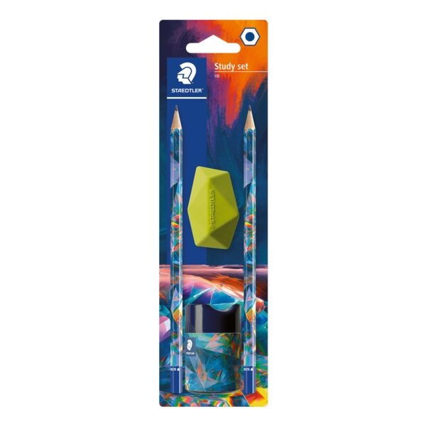 Staedtler 4-tlg. Bleistift-Set »Study Set Multiverse« HB mit Radiergummi und Spitzdose blau