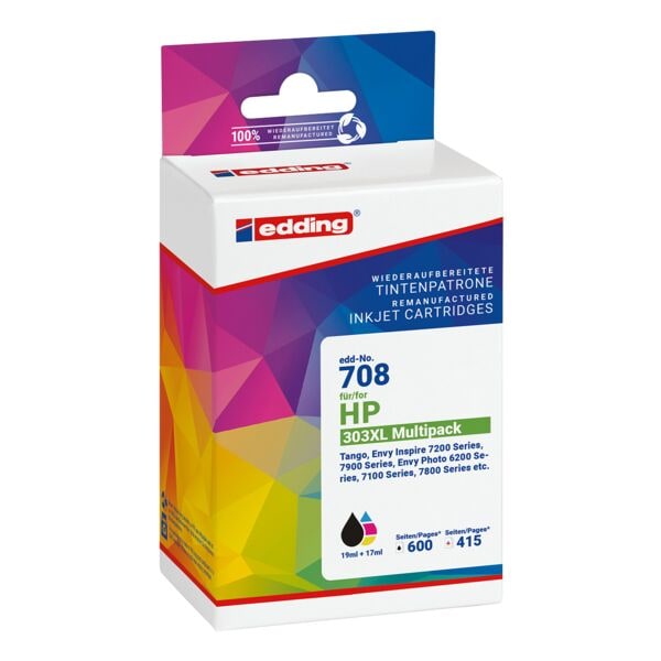 Edding Tintenpatronen-Multipack »EDD-708« ersetzt Hewlett Packards »T6N04AE/T6N03AE« Nr schwarz
