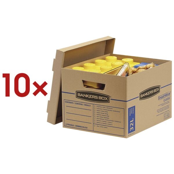 Bankers Box System 10 Stück Umzugskartons »SmoothMove Umzugsbox« 33,5/39,1/27 cm braun, 33.5x27x39.1 cm