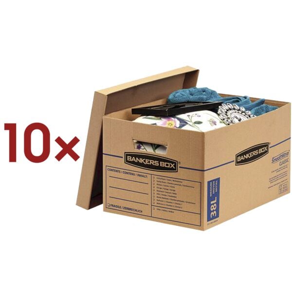 Bankers Box System 10 Stück Umzugskartons »SmoothMove Umzugsbox« 33,5/47/27 cm braun, 33.5x27x47 cm