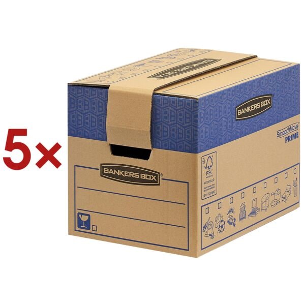 Bankers Box System 5 Stück Umzugskartons »SmoothMove FastFold« 32,7/42,9/31 cm braun, 32.7x31x42.9 cm