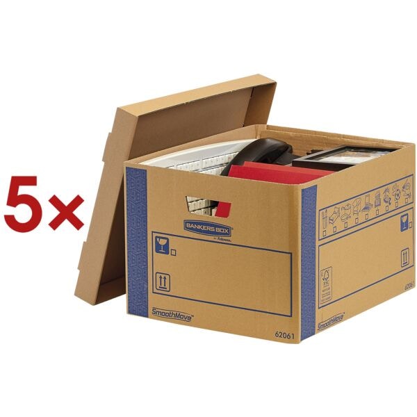 Bankers Box System 5 Stück Umzugskartons »SmoothMove Prime« 39/46,4/29,4 cm braun, 39x29.4x46.4 cm