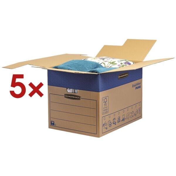 Bankers Box System 5 Stück Umzugskartons »SmoothMove FastFold« 48/63,2/46,3 cm braun, 48x46.3x63.2 cm