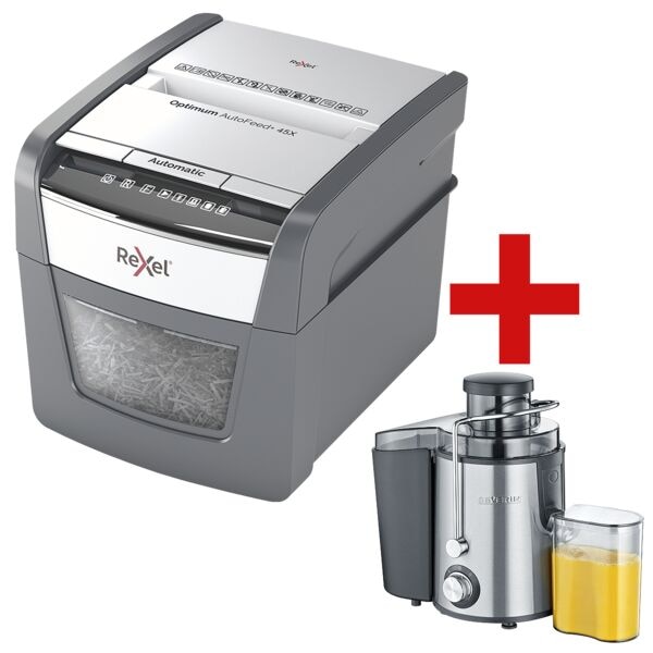Rexel Aktenvernichter »Optimum AutoFeed 45X« inkl. Entsafter »ES 3566« grau, 22x34.5x43 cm